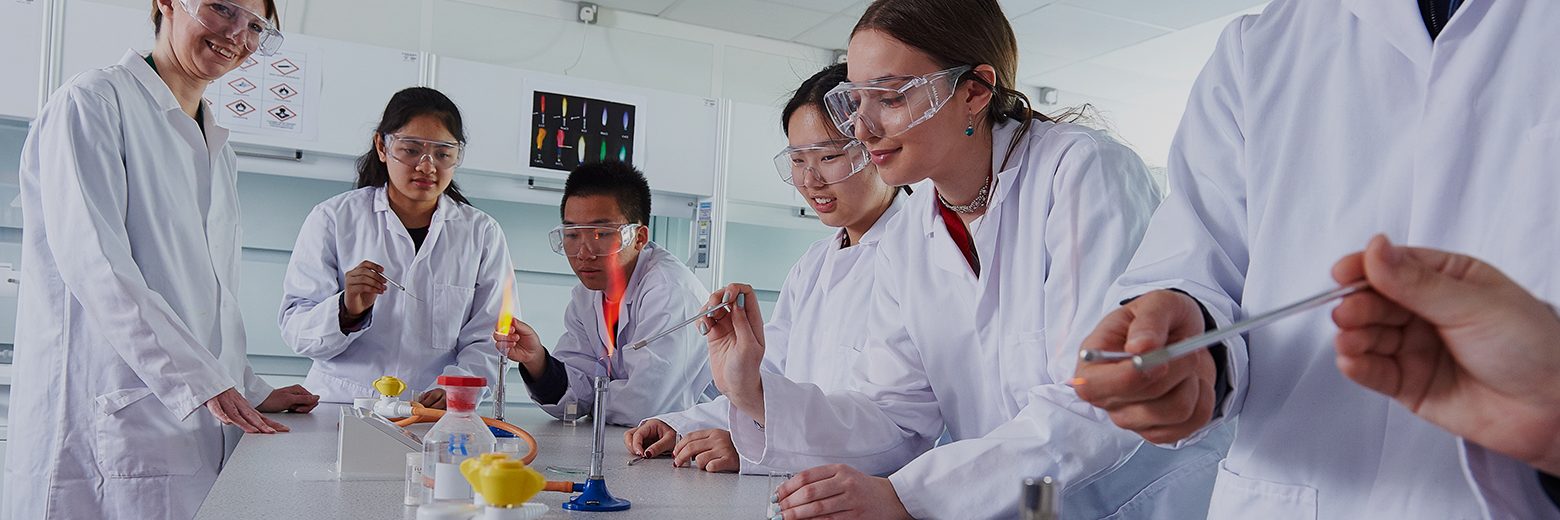 Abbey College Cambridge students and teachers in Chemistry class