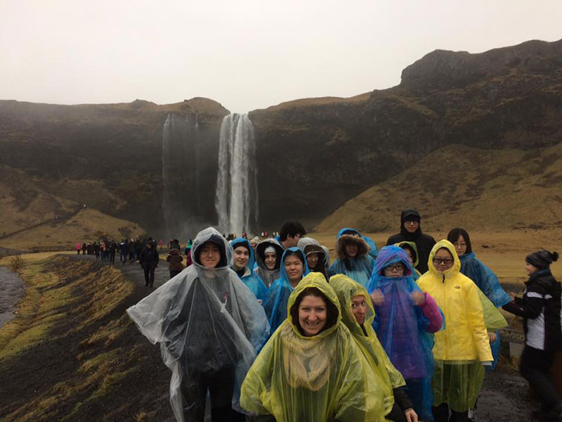 Students walking along in Iceland