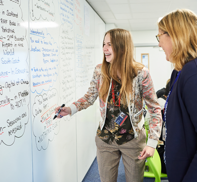 Abbey College Cambridge Students And Teacher Use Writing Wall