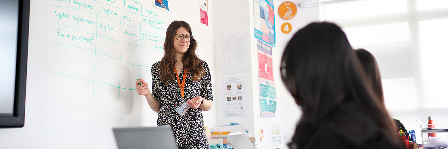 Student and Teacher in Psychology Class at Abbey College Cambridge